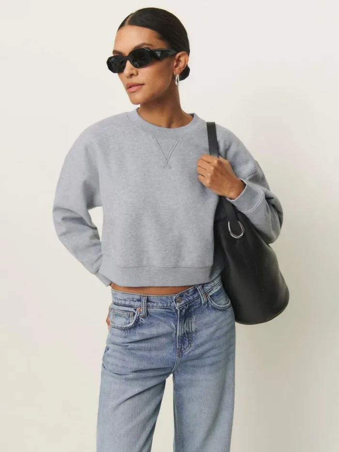 The Reformation Grace Cropped Vintage Oversized Crewneck Sweatshirt Heather Grey 8211 Clothing