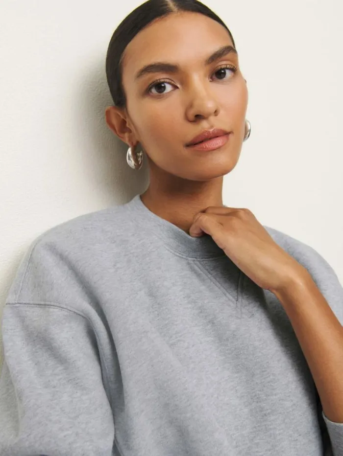 The Reformation Grace Cropped Vintage Oversized Crewneck Sweatshirt Heather Grey 8211 Clothing