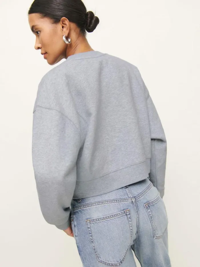 The Reformation Grace Cropped Vintage Oversized Crewneck Sweatshirt Heather Grey 8211 Clothing