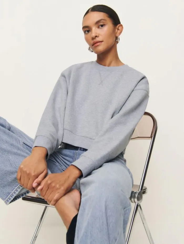 The Reformation Grace Cropped Vintage Oversized Crewneck Sweatshirt Heather Grey 8211 Clothing
