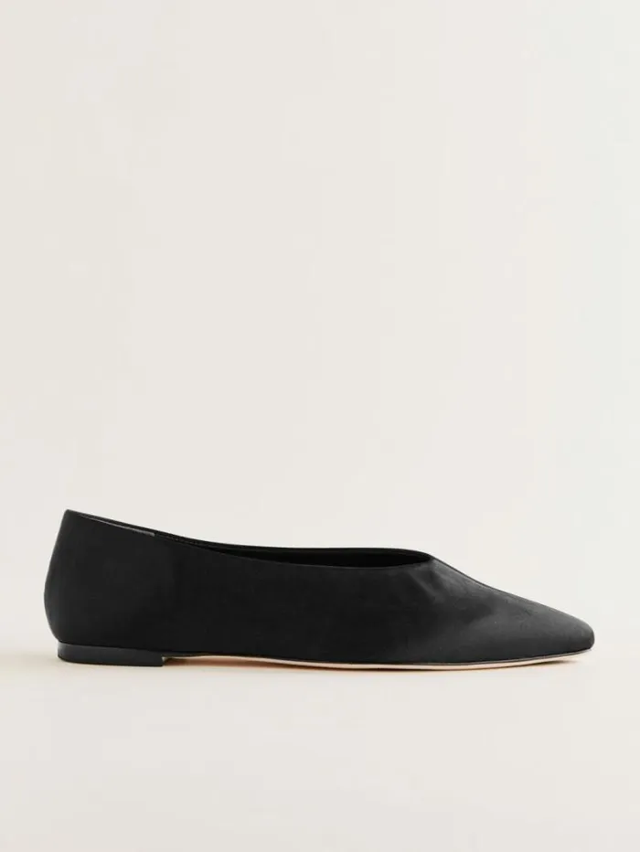 The Reformation Hailey Ballet Flat Black Satin 8211 Shoes