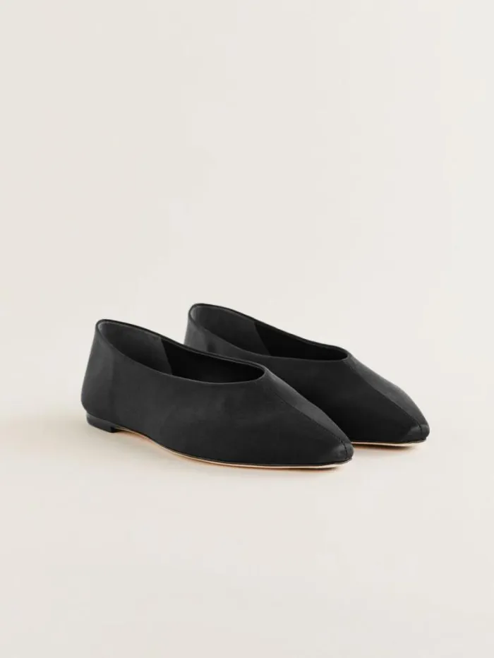 The Reformation Hailey Ballet Flat Black Satin 8211 Shoes