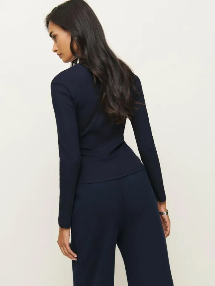 The Reformation Jayden Long Sleeve Henley Tee Midnight 8211 Clothing