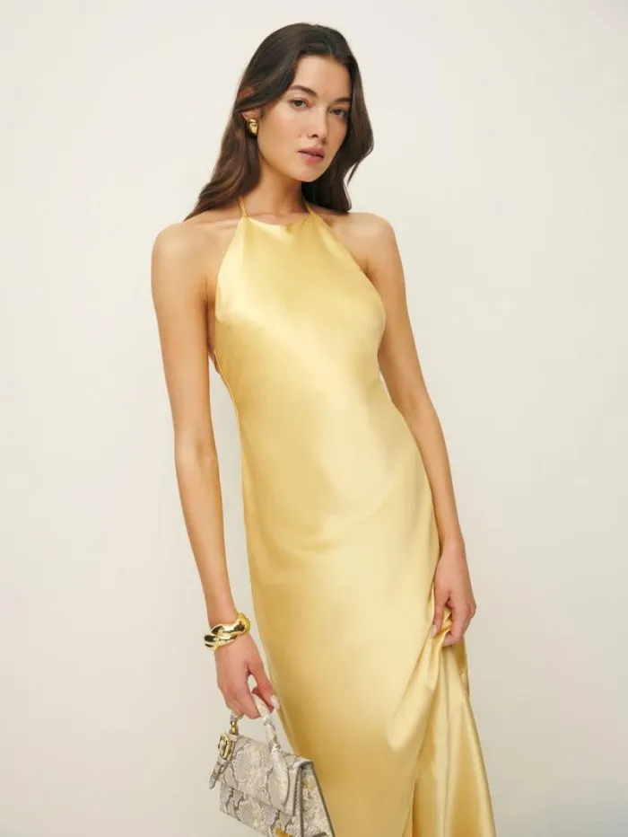 The Reformation Jeany Silk Dress Sunshine 8211 ClothingWeddings