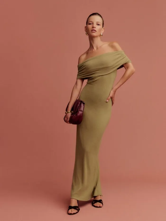 The Reformation Josefina Knit Dress Gold Coin 8211 Clothing