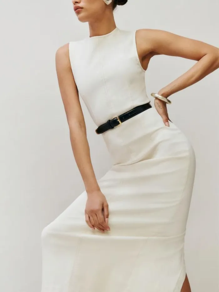 The Reformation Kendi Denim Midi Dress Fior Di Latte 8211 Clothing