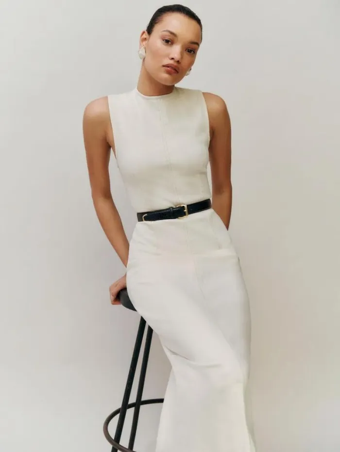 The Reformation Kendi Denim Midi Dress Fior Di Latte 8211 Clothing