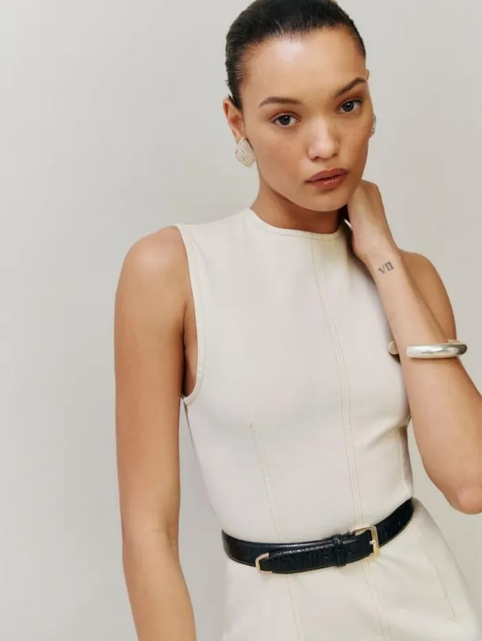 The Reformation Kendi Denim Midi Dress Fior Di Latte 8211 Clothing