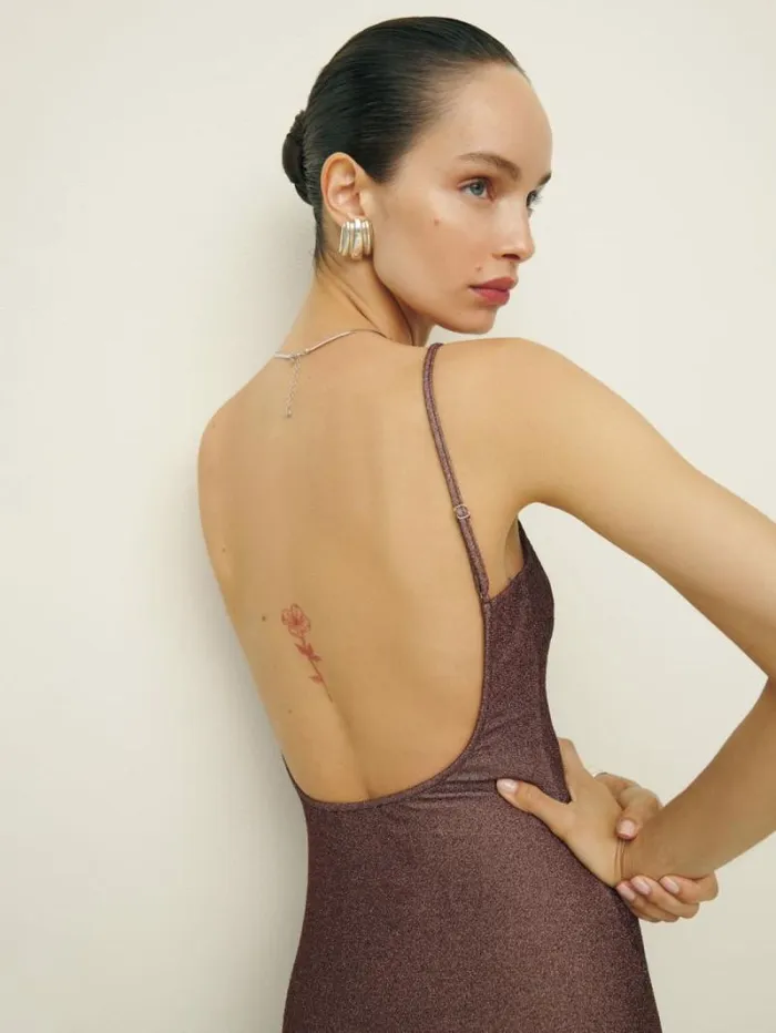 The Reformation Kitty Knit Dress Bronze Sparkle 8211 Clothing