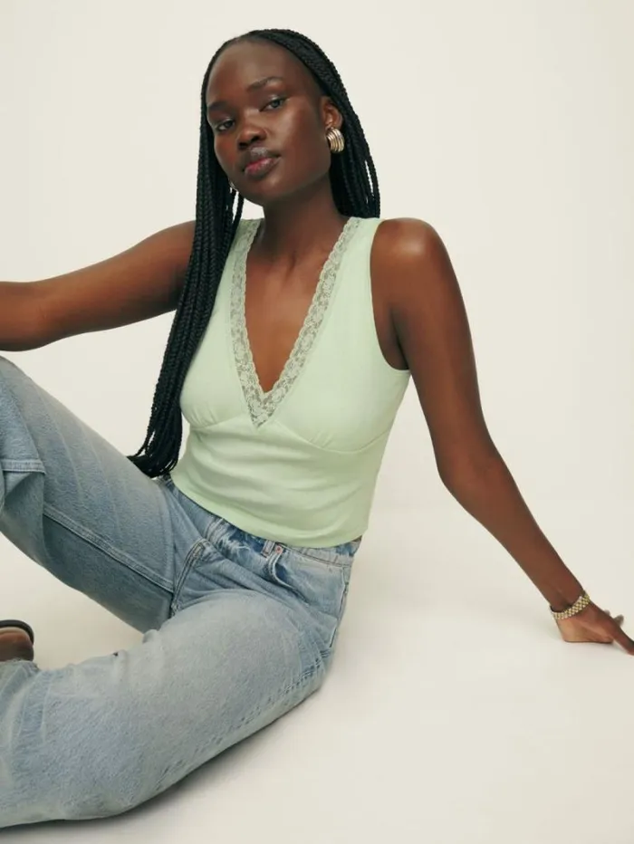 The Reformation Lea Knit Top Pistachio 8211 Clothing