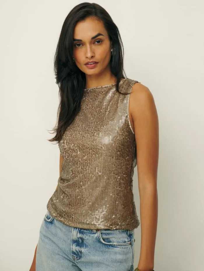 The Reformation Lisa Knit Top Mushroom Sequin 8211 Clothing
