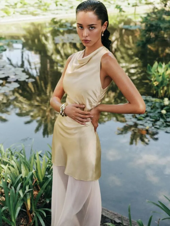 The Reformation Logan Silk Dress Blonde 8211 ClothingWeddings