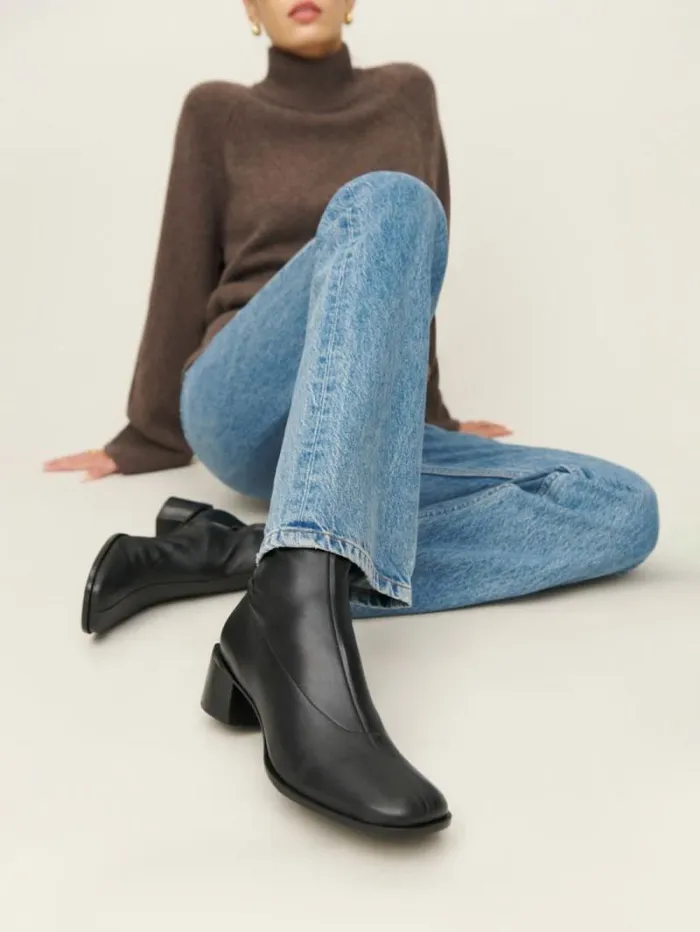 The Reformation Louie Stretch Sock Bootie Black Leather 8211 Shoes