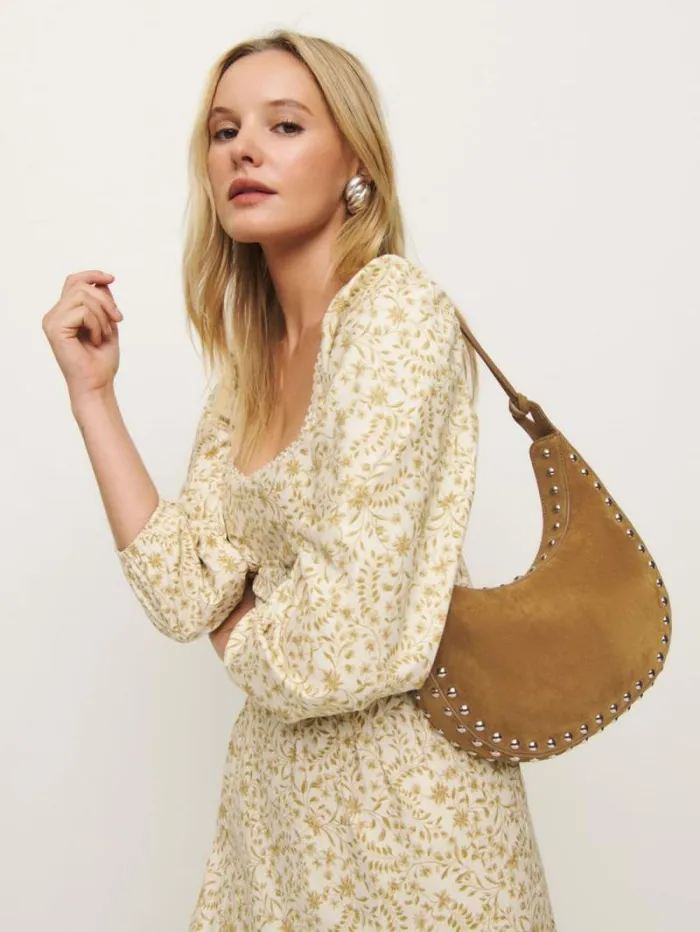 The Reformation Medium Rosetta Shoulder Bag Bog Suede With Perimeter Studs 8211 Bags