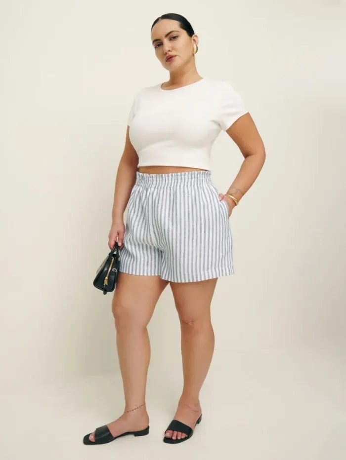The Reformation Mila Linen Short Es Antibes Stripe 8211 Clothing