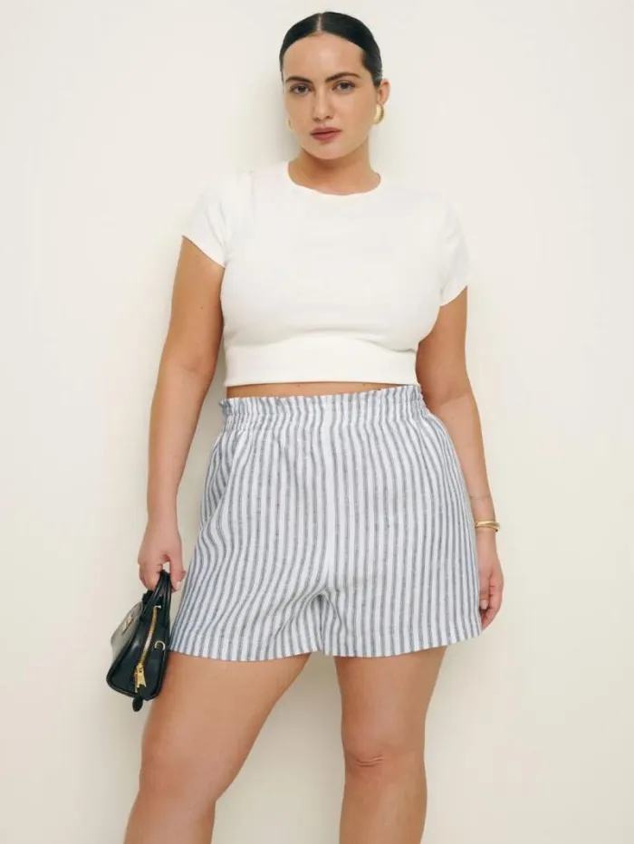The Reformation Mila Linen Short Es Antibes Stripe 8211 Clothing