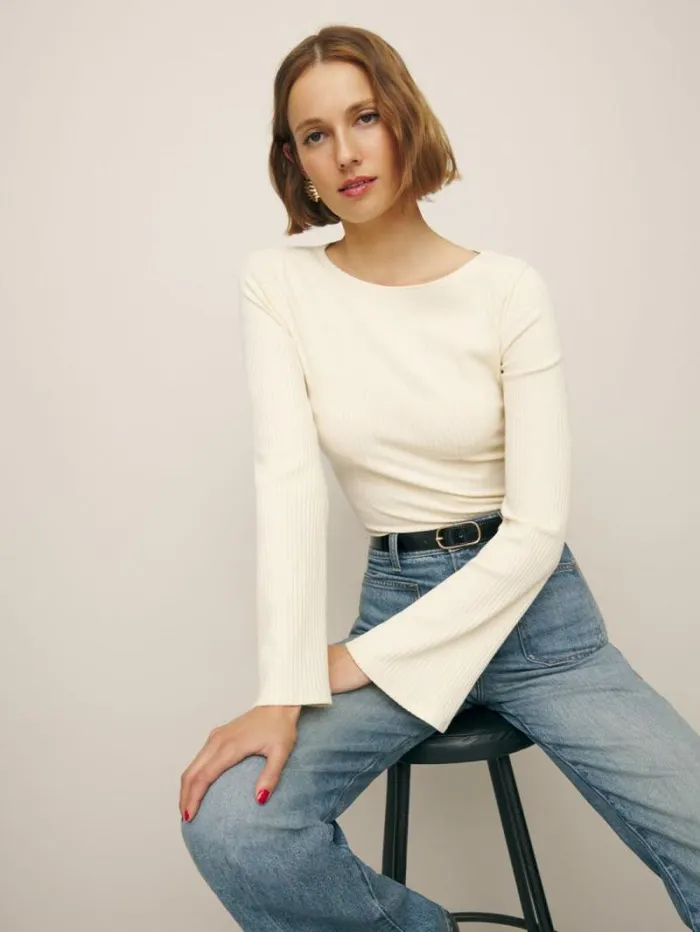 The Reformation Miller Knit Top Sugar 8211 Clothing
