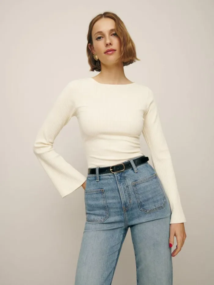The Reformation Miller Knit Top Sugar 8211 Clothing