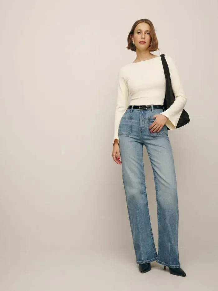 The Reformation Miller Knit Top Sugar 8211 Clothing
