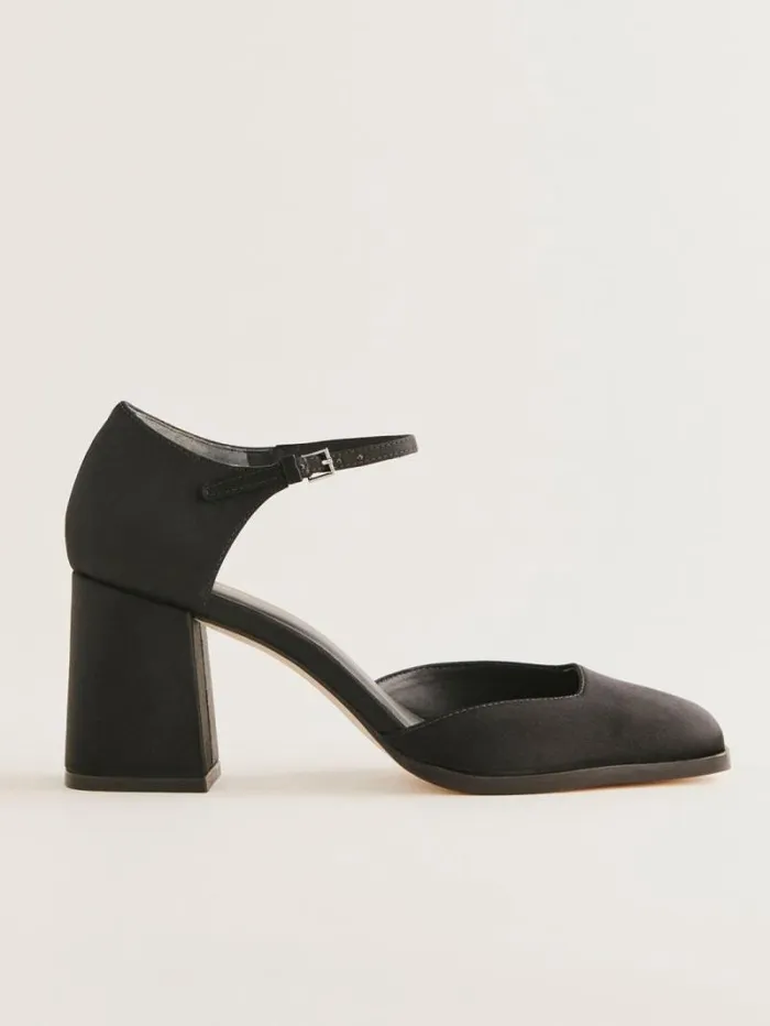 The Reformation Netty Pump Black Satin 8211 WeddingsShoes