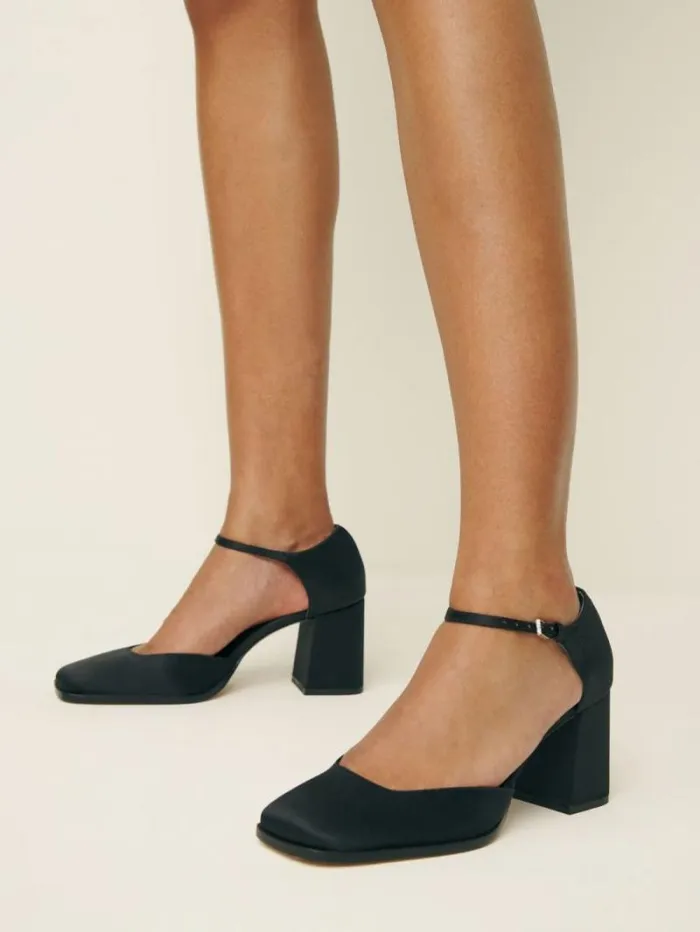 The Reformation Netty Pump Black Satin 8211 WeddingsShoes