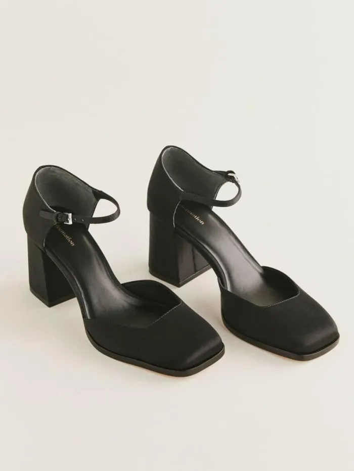 The Reformation Netty Pump Black Satin 8211 WeddingsShoes