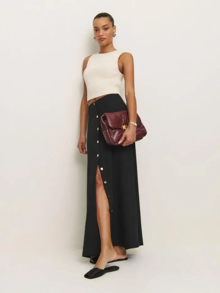 The Reformation Petites Andi Low Rise Maxi Skirt Pitch Black 8211 Clothing