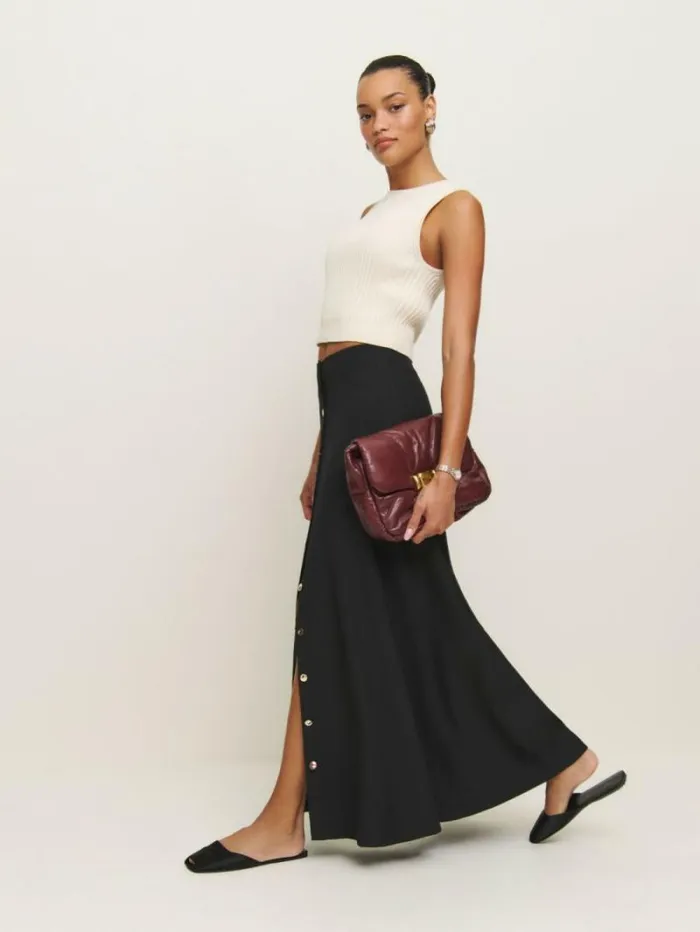 The Reformation Petites Andi Low Rise Maxi Skirt Pitch Black 8211 Clothing