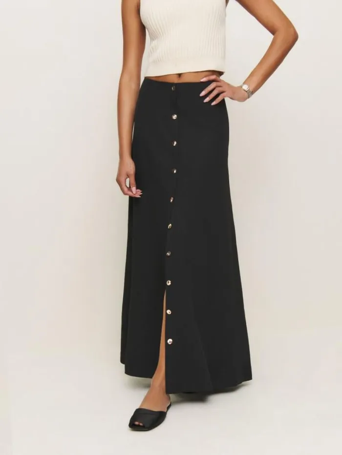The Reformation Petites Andi Low Rise Maxi Skirt Pitch Black 8211 Clothing