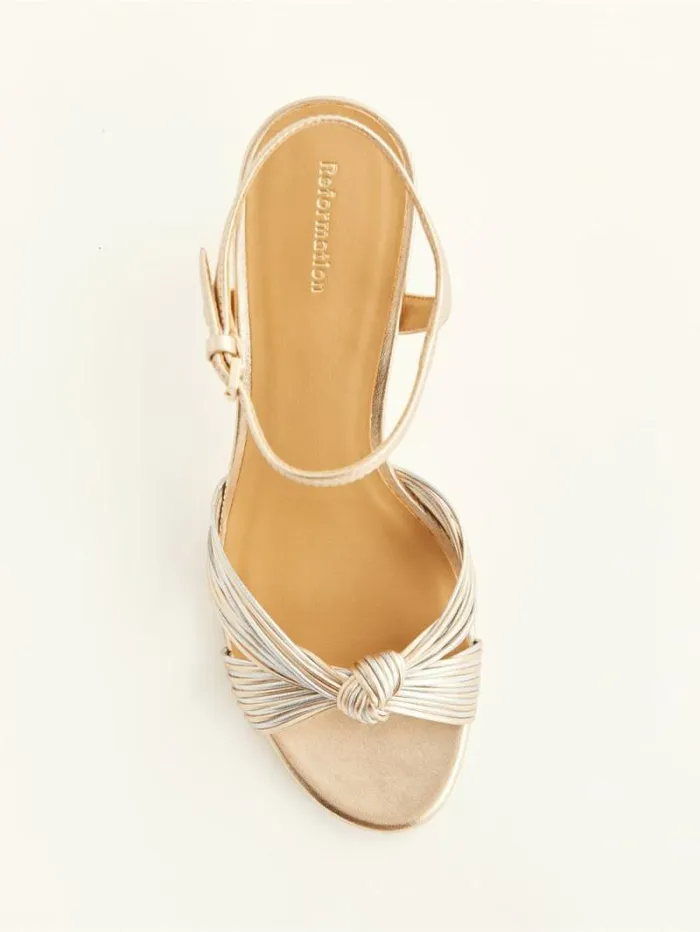 The Reformation Petra Cylinder Heel Gold Silver 8211 WeddingsShoes