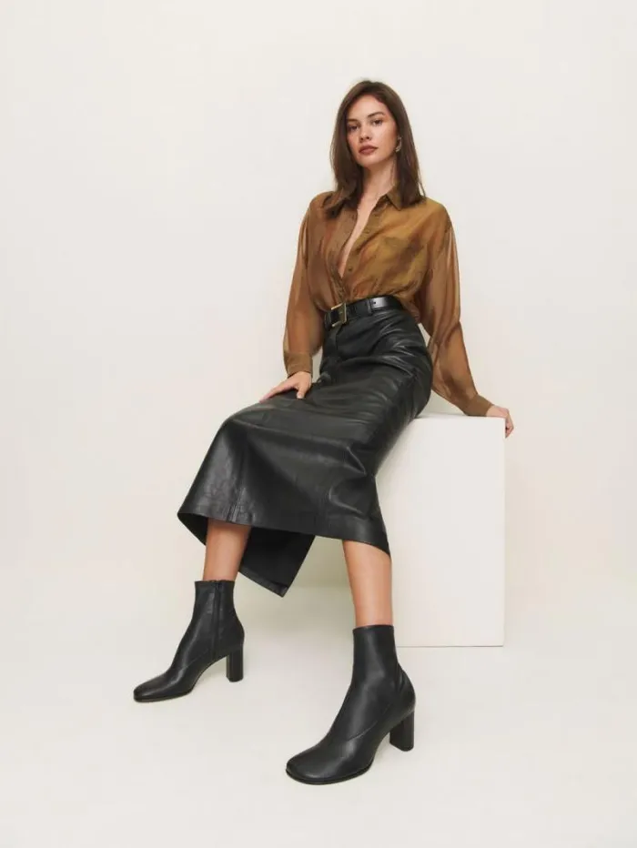 The Reformation Presley Ankle Boot Black Stretch Leather 8211 Shoes