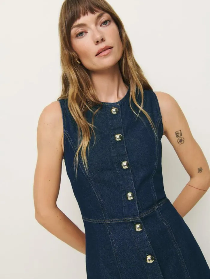 The Reformation Roswell Denim Midi Dress Prespa 8211 Clothing