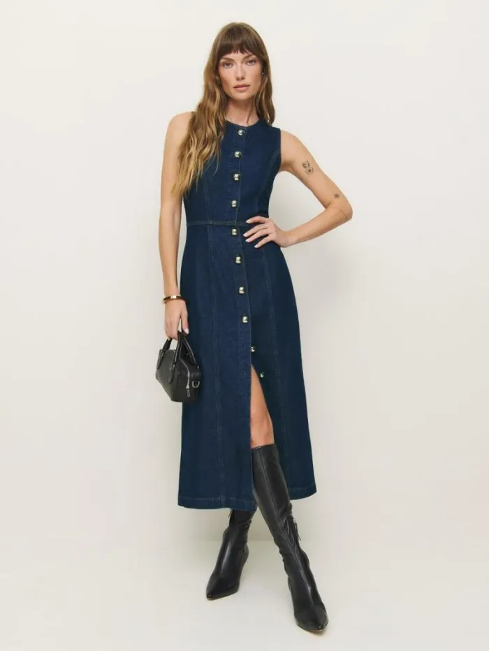 The Reformation Roswell Denim Midi Dress Prespa 8211 Clothing
