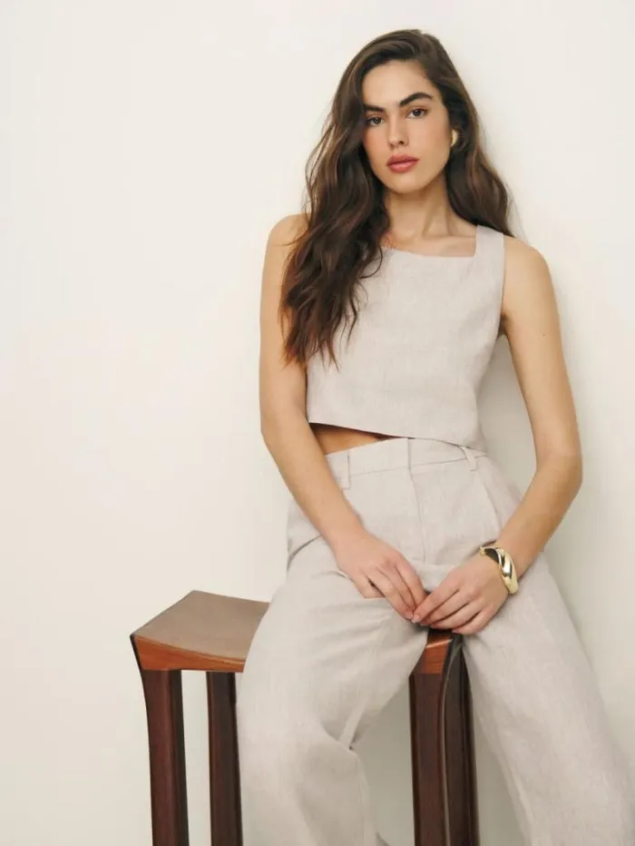 The Reformation Saige Linen Top Oatmeal 8211 Clothing