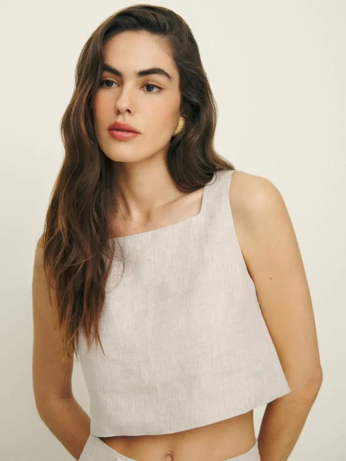The Reformation Saige Linen Top Oatmeal 8211 Clothing