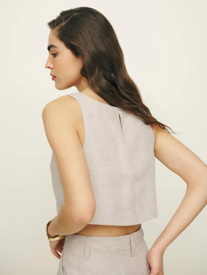 The Reformation Saige Linen Top Oatmeal 8211 Clothing