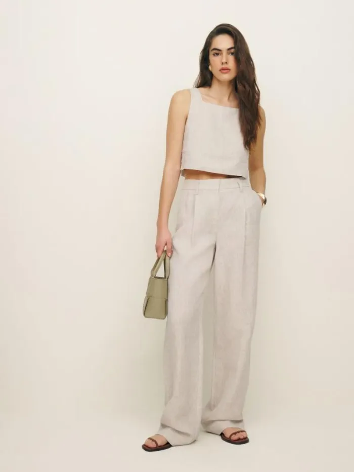The Reformation Saige Linen Top Oatmeal 8211 Clothing