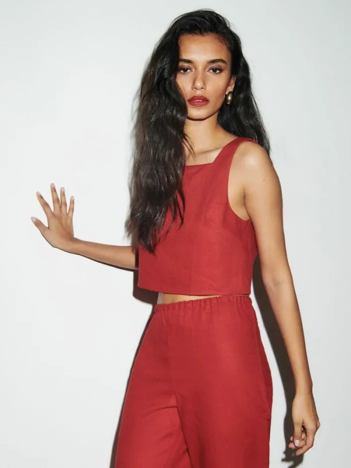 The Reformation Saige Linen Top Sundried Tomato 8211 Clothing