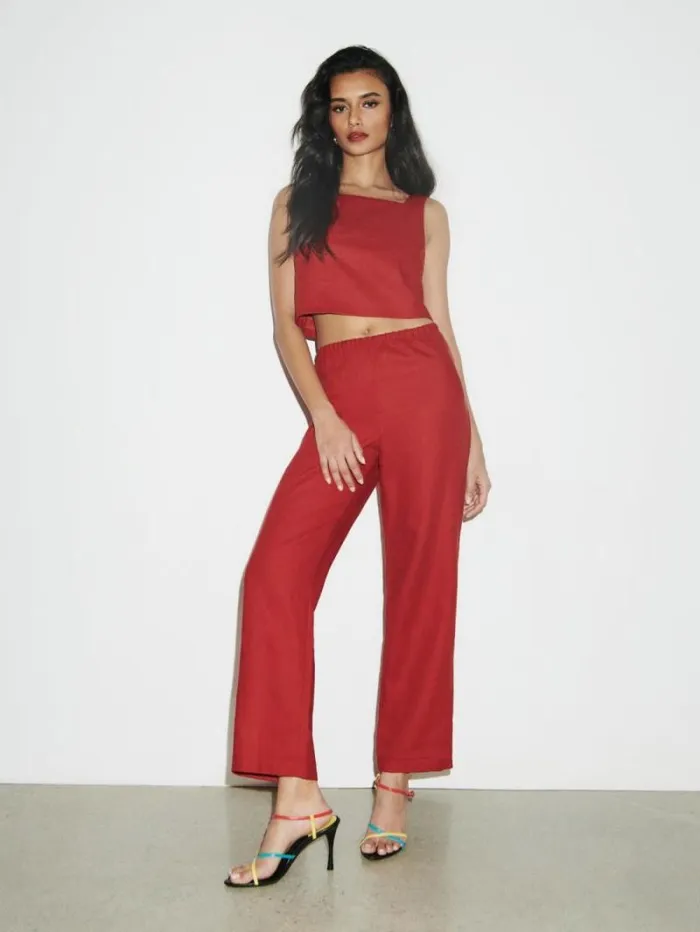 The Reformation Saige Linen Top Sundried Tomato 8211 Clothing