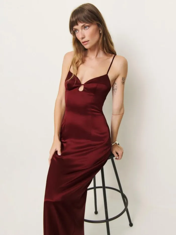 The Reformation Sathia Satin Dress Chianti 8211 Weddings