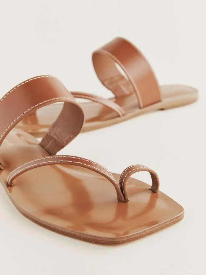 The Reformation Sawyer Flat Sandal Pecan Leather 8211 Shoes
