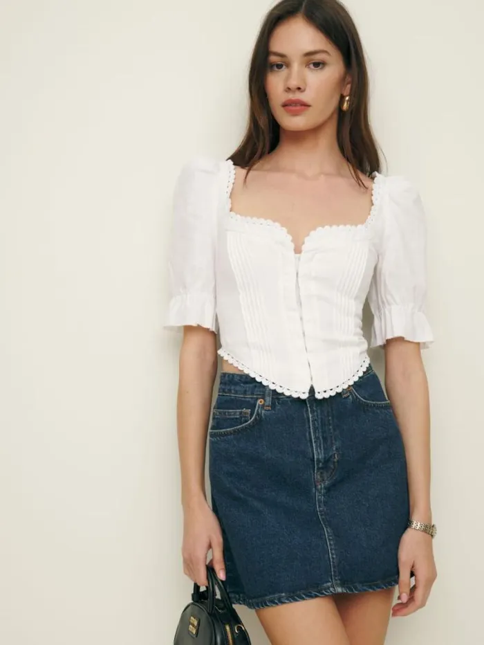 The Reformation Simmie Linen Top White 8211 Clothing