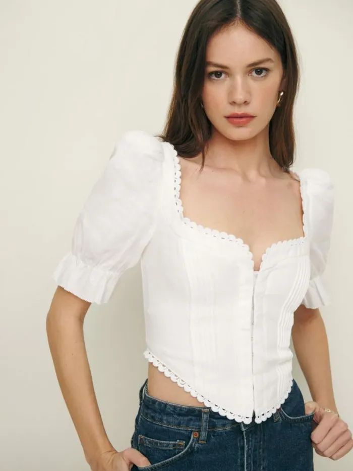 The Reformation Simmie Linen Top White 8211 Clothing