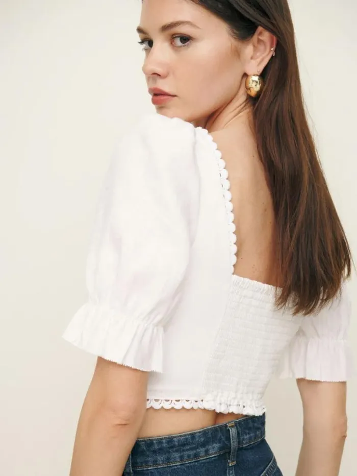 The Reformation Simmie Linen Top White 8211 Clothing