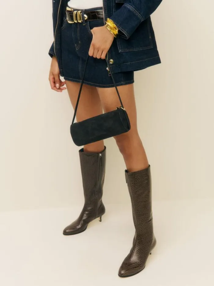 The Reformation Simona Cylinder Bag Black Suede 8211 Bags