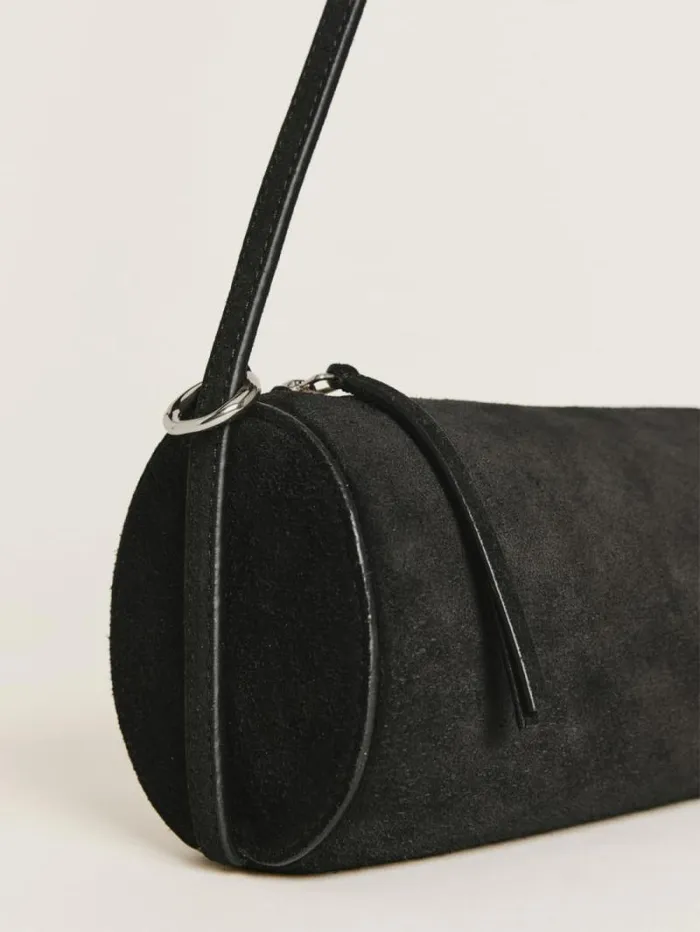 The Reformation Simona Cylinder Bag Black Suede 8211 Bags