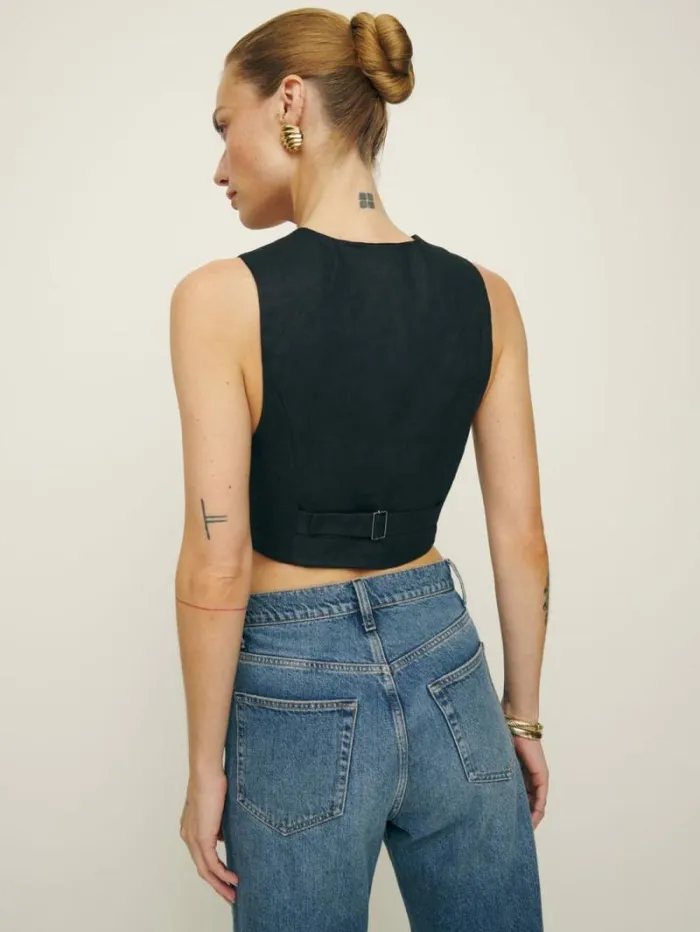The Reformation Sofia Cropped Linen Vest Black 8211 Clothing