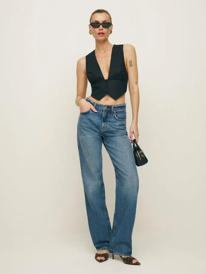 The Reformation Sofia Cropped Linen Vest Black 8211 Clothing