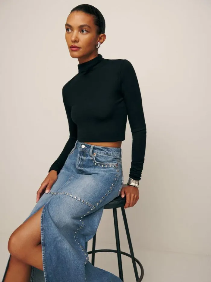 The Reformation Tazz Maxi Denim Skirt Hemlock Studded 8211 Clothing
