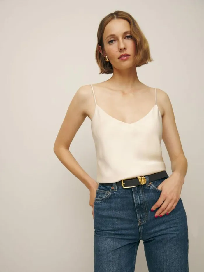 The Reformation Teddy Satin Top Almond 8211 Clothing